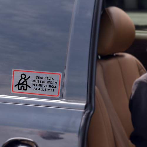 Image of 10 Pack Seat Belts Must Be Worn in This Vehicle Stickers 2x4 Inches | Warning Safety Labels for Car Taxi Truck, Vinyl, Self Adhesive, Waterproof, Weatherproof, Transparent Decals, Peel and Stick