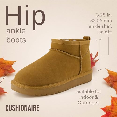 CUSHIONAIRE Women's Hip 2 Genuine Suede Ankle Snow Boots - Pull-On with Cozy Faux Shearling Lining, +Memory Foam2