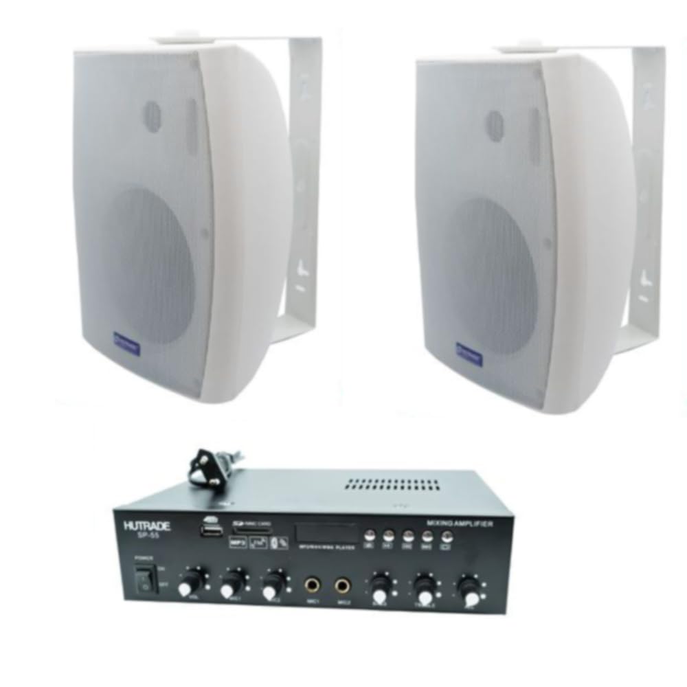Vetrineinrete® Kit Audio Filodiffusione 120W con 2 Casse e Amplificatore | USB e TF/SD Integrati, Radio FM Inclusa, Montaggio a Parete, Ingresso Microfono/AUX, 40W RMS