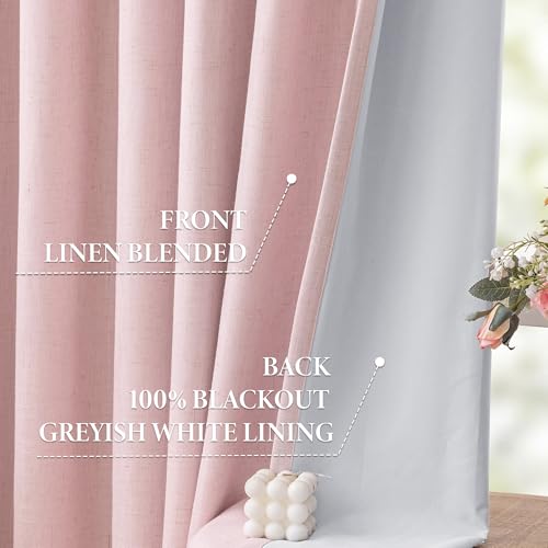 Image of MYSKY HOME Blush Pink Pinch Pleated Full Black Out Curtains 108 inches Long for Bedroom Living Room Baby Pink Linen Textured Thermal Insulating Room Darkening Window Drapes, 40 inch Wide per Panel, 2 Pcs