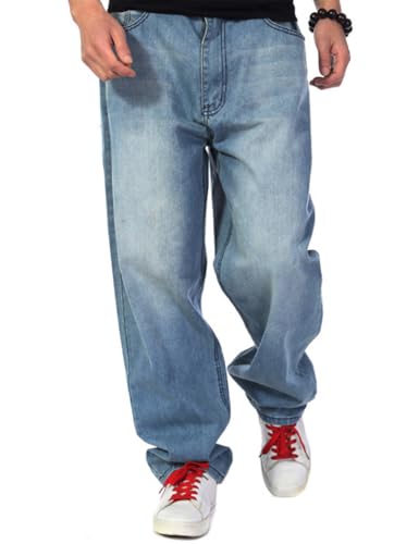 Ylingjun Mens Baggy Hip Hop Jeans Casual Loose Fit Skateboard Denim Pants