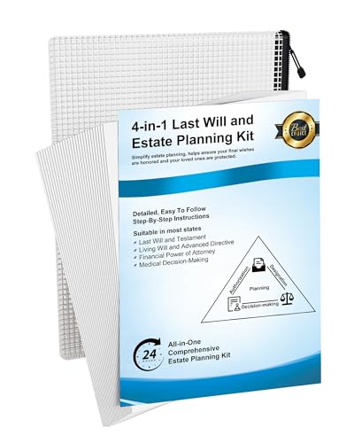 Estate Kit, Complete 4-in-1 Estate Planning Kit, Includes Last Will & Testament, Durable Power of Attorney, Advance Medical Directive and Living Will Forms, Step By Step Instructions Will Kit