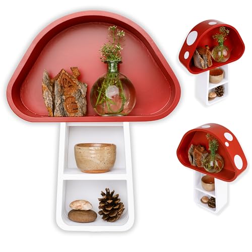 Image of Floating Mushroom Shelf - Whimsical, Eccentric Cottagecore Decor - for Crystal and Cool Trinket Display - Cute, Funky and Unique Fairycore Aesthetic Shelves for Home, Kitchen, Bedroom and Nursery