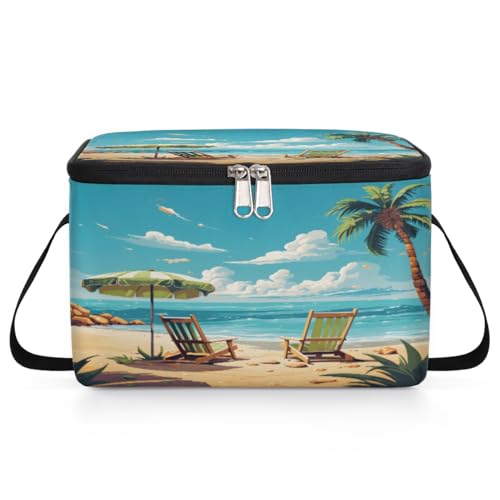 GzLeyigou Seaside Beach Chair Lunch Bags for Women Men 9 Cans, Hot & Cold Food Delivery Bag Insulated Grocery Bag Insulated Lunch Box Palm Tree Cooler Bag for Office Work Picnic Beach