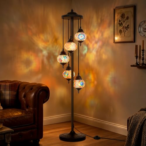 Boncoo Turkish Mosaic Floor Lamp 5 Globes Moroccan Lamp Stained Glass