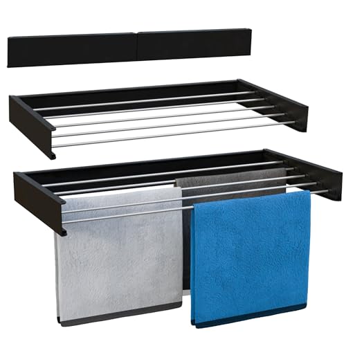 Vonia Étendoir Mural Extérieur - Pliable et Peu Encombrant - 80 x 40 cm - Séchoir à Linge Mural Extérieur (Noir)