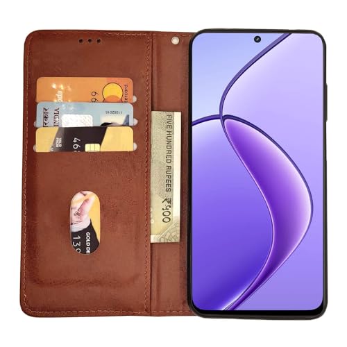 Image of Pikkme Flip Cover for Realme Narzo 70x 5G / N65 / Realme 13 /12 /12X 5G /C65 Strong Magnetic Closure | Premium Look Magnetic Flip Case (Brown)