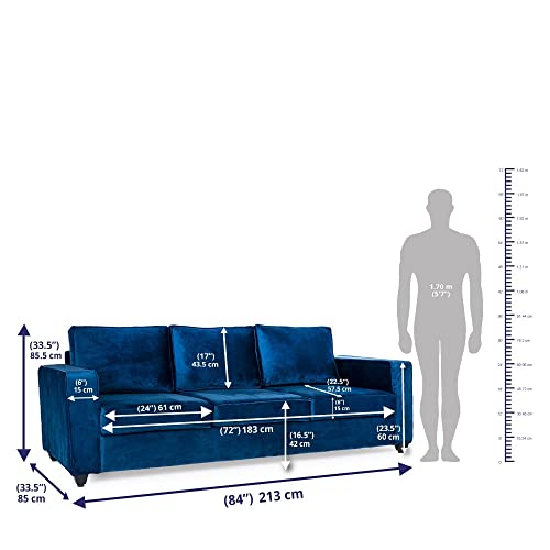 Image of Wakefit Sofa Set | 3 Year Warranty | Sofa 5 Seater, 5 Seater Sofa for Living Room, Wooden Sofa Set, Sofa Set 3+1+1 Seater - Napper(Fabric-Velvet : Blue)