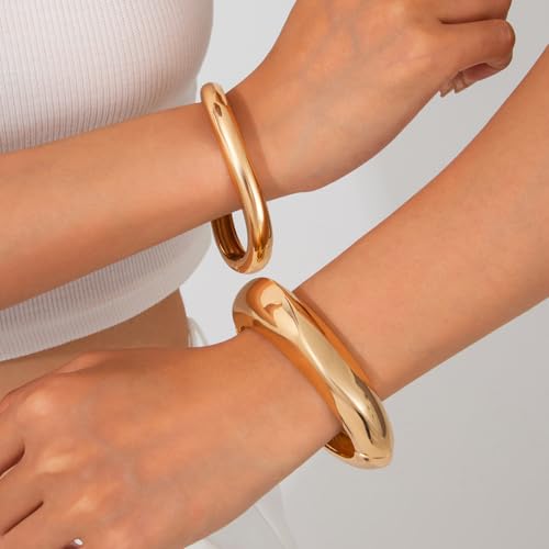 Gold Bangle Bracelets for Women Wide Chunky Cuff Bracelet Stack Trendy Open Adjustable Twist Cuff Bangle Jewelry ﻿3