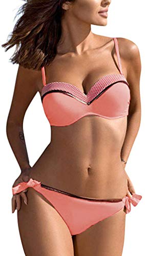 CheChury 2020 Conjunto de Bikini Mujer Push up Sexy Dos Piezas Traje de Baño Mujer Push-up Sexy Anudado de Color Brillante Bañadores Bikinis Brasileños Talla Grande Ropa de Baño