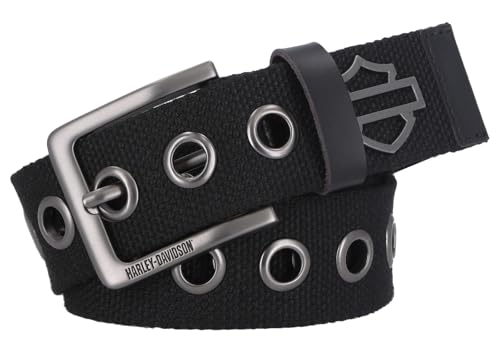 Harley-Davidson Women's Eyelet Perf Metal Bar & Shield Badge Canvas Belt - Black