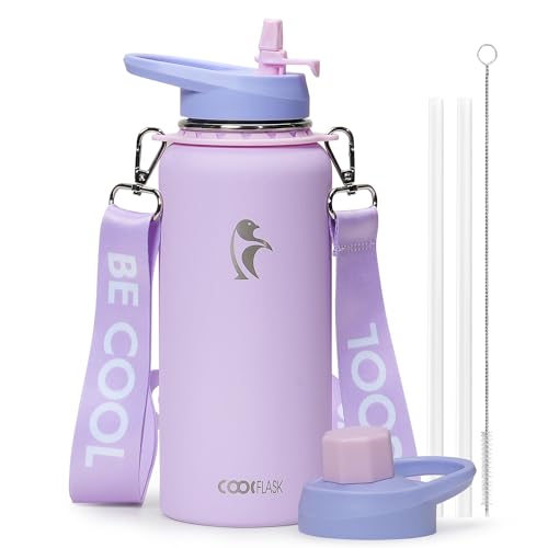 Image of Coolflask 32 oz Water Bottle Insulated Stainless Steel with Strap