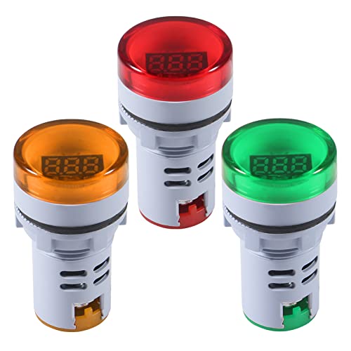 ACEIRMC 3pcs AC Voltage Display Digital LED Display Voltmeter AC 20-500V Voltage Meter Monitor 110v 220v Volt Detetor Green Red Yellow Signal Indicator Light Panel