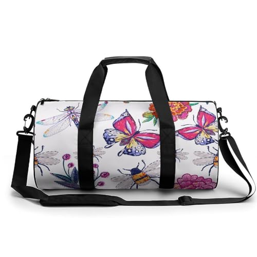 Sac de sport gym original motif abeille libellule format polochon 45cm