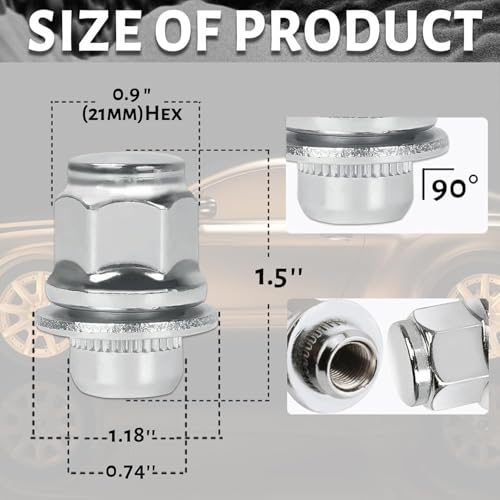 Image of M12x1.25 Lug Nuts 20 pcs with Mag Flat Seat 13 /16 inch 21mm Hex 1.5in | for Q70 Q45 Q50 G37 I30 350Z 370Z 200SX Chrome Wheel Lug Nuts