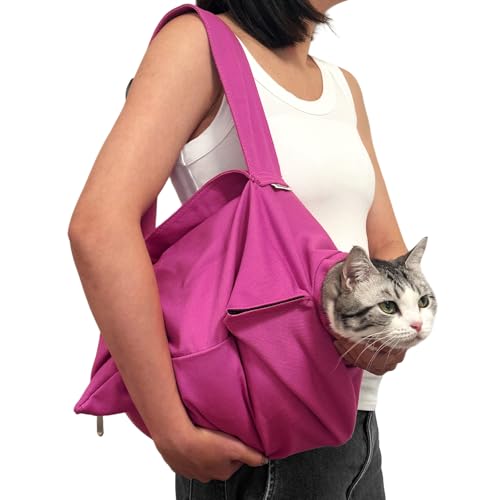 Amkune [Cozy Travel] Cat Carrier Pouch Soft Cat Carrier for Small Cats Carrying Sack Restraint Bag for Nail Trimming Vet Visits Giving Meds Dental Care Car Travel - Magenta Pink