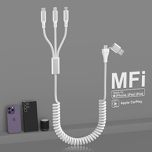 Coiled Multi Charging Cable: 5 in 1 USB A &