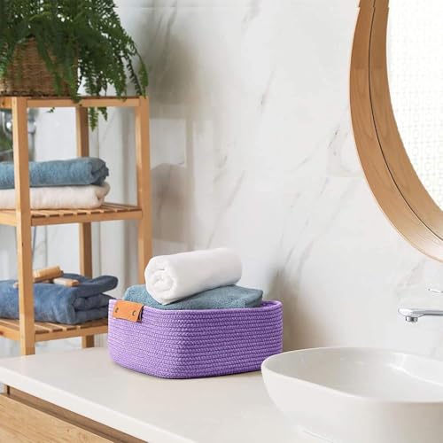 Image of GUDDE Cotton Rope Woven Storage Basket for Toys, Laundry & Blankets | Nursery Organizer Bin | Dog Toy Basket | Decorative Gift Hamper | Jute Style Home Storage (Purple)