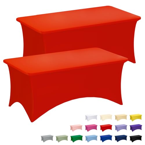 Fixwal 2 Pack 6FT Red Tablecloth Rectangle Spandex Fitted Table Cover