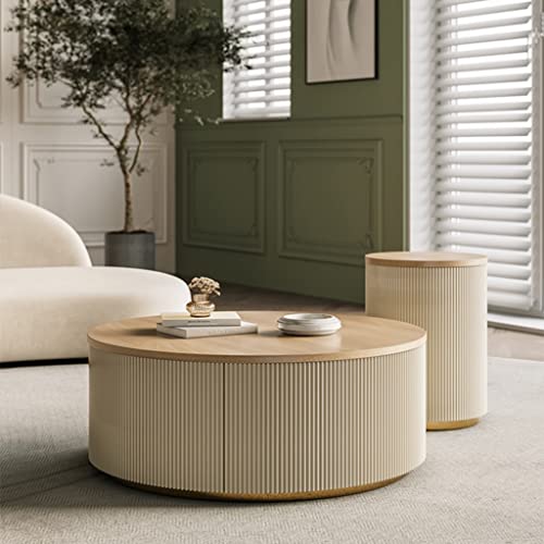 AAGAZA NIZAME Massivholz Couchtisch Moderne Abgerundete Tischplatte 2 Schubladen Minimalistisch Kreativ Einfach Haushalt Wohnzimmer Kleines Haus/1682 – Bild 3