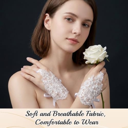 Image of PATPAT Bridal Wedding White Gloves for Women with Pearl, Elegant Lace Gloves for Women Princess Glove for Bride, Cosplay & Formal Events Banquet Stage Performance Accessories