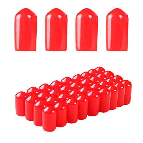 Image of Rubber Round End Cap Cover 0.31 Inch(8.0mm) Screw Thread Protectors PVC Flexible Tubing Pipe Protective Bolt Screw Thread Protector Safety Cover | for Pipe Post Tubing Rod Cover 50 Pcs (Red)