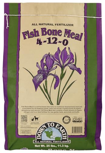Down To Earth All Natural Fertilizers Organic Fish Bone Meal - High Phosphorus Plant Food for Buds, Bulbs, Blooms, Flower Beds 4-12-0, 25 lb