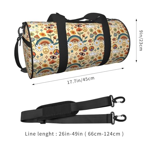 Large Duffle Bag for Travel - 70s Hippie Style Gym Bag for Women Men, Foldable Travel Bags for Women Men with Zippered Multiple Pockets2