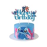 Blue Cake Topper, Glitter Happy Birthday Cake Decorations, Boys Girls Cute Cartoon Theme Party Supplies