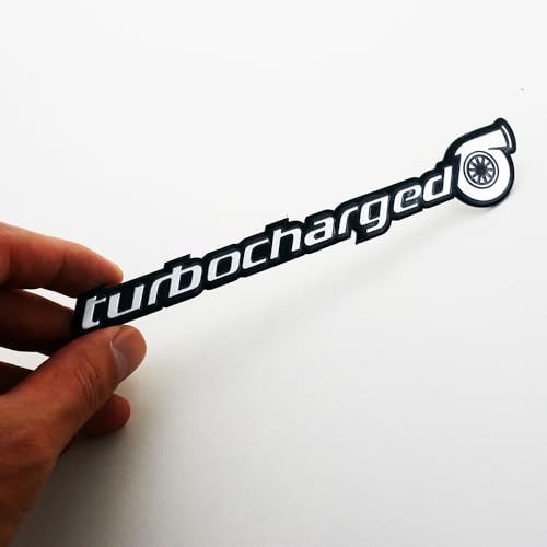 Image of 2Pc Turbocharged Emblem Aluminum Sticker Decal Nameplate Badge Double Tape for Cars, Trucks (Chrome Black)