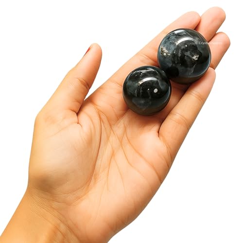Image of Certified Larvikite Crystal Ball for Meditation - Premium Crystal Vastu Items for Home and Feng Shui Items for Good Luck - Ideal for Pooja Supplies and Spiritual Practices (1 Inch)