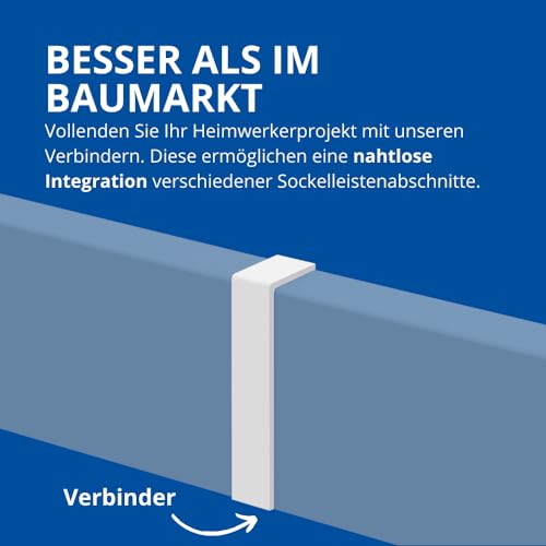 REESE Verbinder für Sockelleisten | 18 x 60mm | Weiß | passgenau | Profil Weimar | einfache Montage ohne Bohren | strapazierfähig