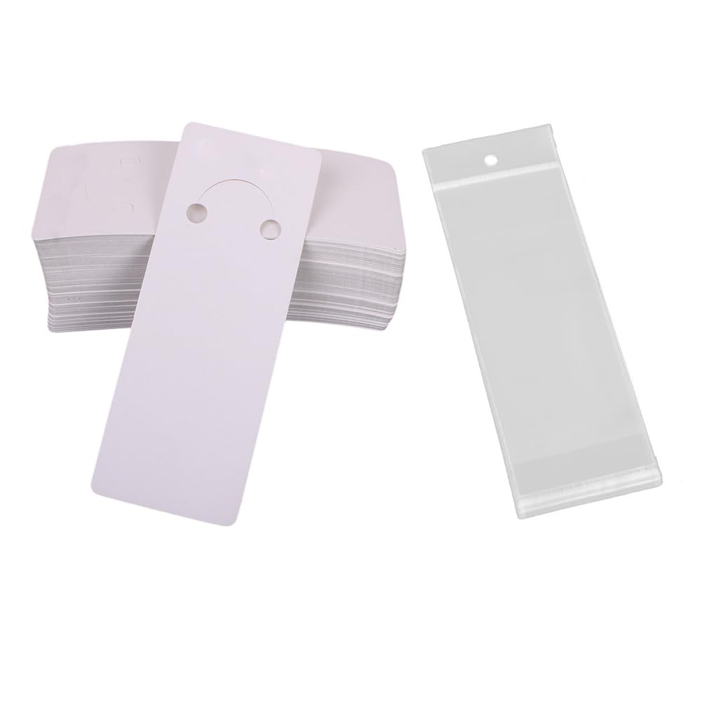 100 Sets Keychain Display Cards with Self-Sealing Bags Display Keyring Cardstock Holder Long Keychain Cards Holder for Displaying Keyring Keychains