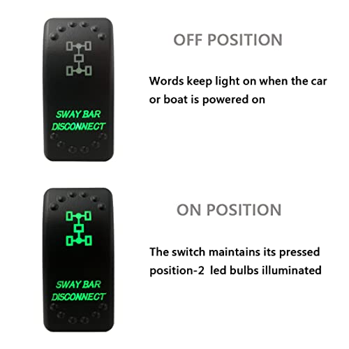 Image of Green Backlit Rocker Switch 5 Pin ON-Off Laser Etched Button Switch with Wires for Car Marine Boat UTV 20A /12V 10A /24V (SWAY BAR Disconnect)
