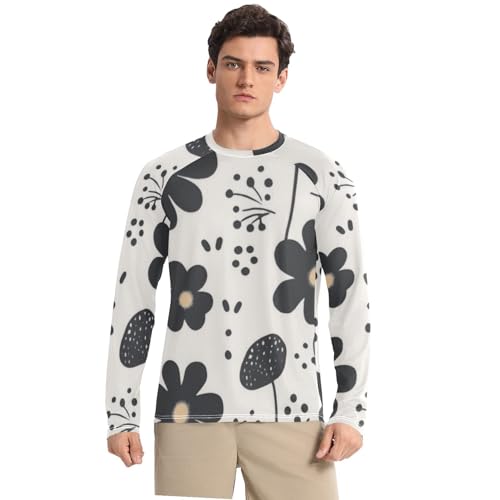 Black Flowers Men's Swim Shirts UPF 50+ Loose Crew Neck Round Neck Long Sleeve Sun Protection UPF 50+ Water Fishing