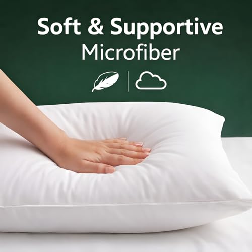 Image of DALUCI Microfiber Sleeping Pillows Set of 4 - Soft Adjustable Bed Pillow 16 x 24 Inches (41 x 61 cm) Standard Size for Back, Side & Stomach Sleepers | Breathable & Washable White Pillows