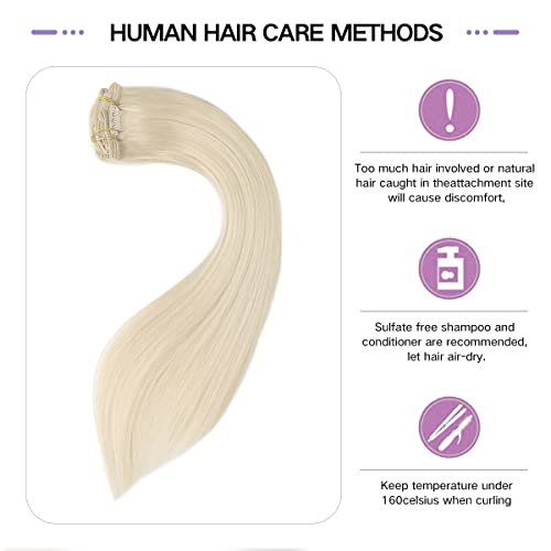 Sindra Clip in Hair Extensions Human Hair 22 Inch Platinum Blonde Double Weft Clip in Extensions 6 Pieces 120g #60 22" - Image 4