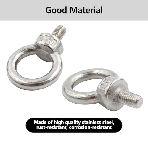 Image of 6PCS M6 Lifting Eye Bolt, Stainless Steel Male Thread Eye Bolts, Heavy Duty Screw Ring Shaped Eye Bolt