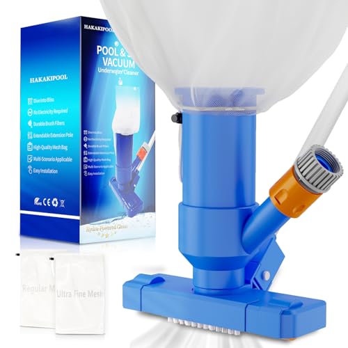 2026 Upgraded Pool Vacuum Cleaner for Above Ground Pool 52 Telescopic Pole Jet Underwater Cleaner with 3 Scrub Brushes and 2 Mesh Net Portable for Spa Fountain Attaches to Garden Hose (Ocean Blue)