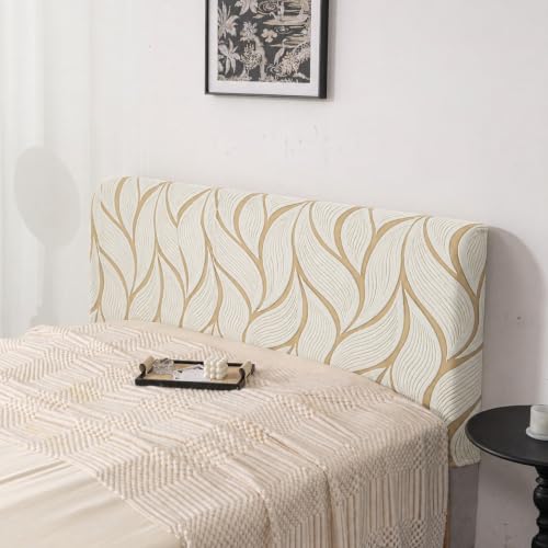 Image of HOMETHREADS Stretchable Velvet Headboard Cover | Soft, Dust-Proof & Wrinkle-Resistant Bed Back Protector | Fits Leather, Wooden & Fabric Bedsides | for 3ft to 3.5ft Beds (White Yellow, 90x65Cm)