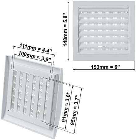 6" x 6" / 150x150mm White Plastic Adjustable Air Vent Grille With Flyscreen Cover , n10r