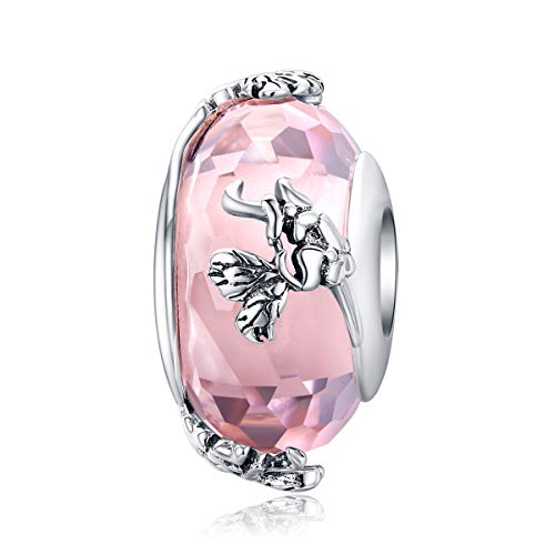 Bracelet en argent 925 rose papillon avec perles de verre fait main