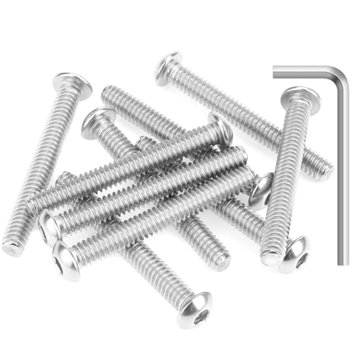 Image of 10 Pieces 1 /4-20 x 2 Button Head Socket Cap Screws Bolts, HELIFOUNER 304 Stainless Steel (18-8) Screws, Bright Finish, Fully Threaded