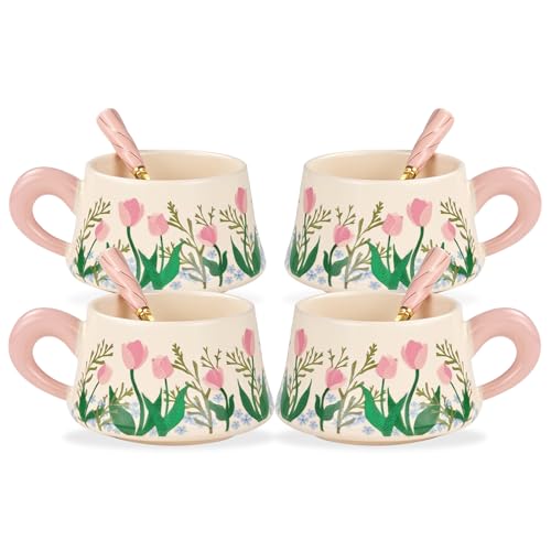 Aufisi Coffee Mugs Set of 4, 9.5 Ounce Ceramic Coffee Mug for Latte, Tea, Cappuccino, Mocha, Cocoa, Dishwasher, Microwave Safe, Coffee Mug with Handle for Birthday Christmas Wedding Gift