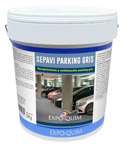 EXPOQUIM Pintura para SUELO de GARAJE, aparcamiento y parkings ANTIDESLIZANTE y RESISTENTE a la ABRASIÓN — Sellador de superficies RESISTENTE al AGUA con acabado PROFESIONAL (GRIS, 5 KG)