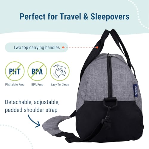 Image of Wildkin Kids Overnighter Duffel Bag - Carry-On Size, Ideal for School & Sleepovers - Grey Tweed