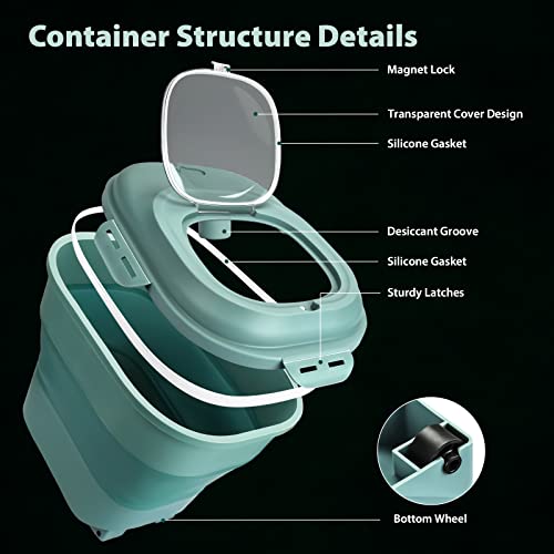 Viretec Rice Food Storage Container, 30 Lbs Collapsible Dog Food Storage Container With Locking Lid Rolling Wheel, 50 Lbs Large Airtight Cereal Dispenser, Cat Food Flour Plastic Kitchen Pantry Bin #TOP1