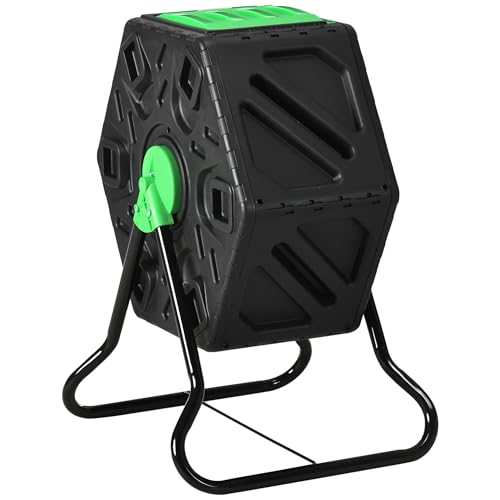Outsunny 65L Compost Bin for Garden, 360° Tumbling Composter with Steel Base, Single Door and 48...