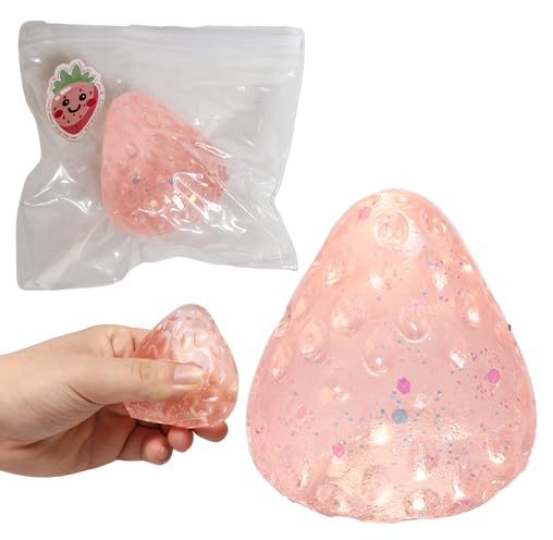 1pcs Squishy Strawberry,Cute Squeeze Toys,Kawaii Squishies PVC Toys,Stress Relieving Fur Ball OPP Packaging Gifts Fidget Toys for Anxiety&Relaxation
