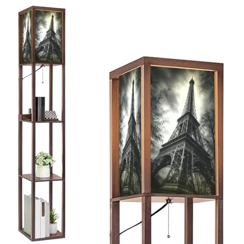 Floor Lamp with Shelves Eiffel Tower Black White Standing Tall
